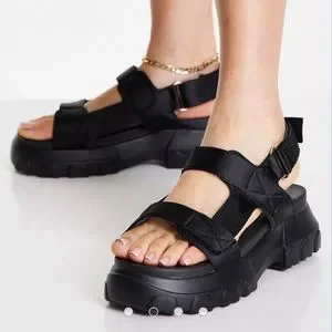 ASOS Shoes Asos Design Wide Fit Flavia Chunky Twopart Sandals